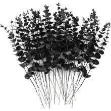 14 tiges d'eucalyptus artificielles noires de 38 cm (15 pouces), fausses feuilles et branches pour l'automne, les mariages et la décoration