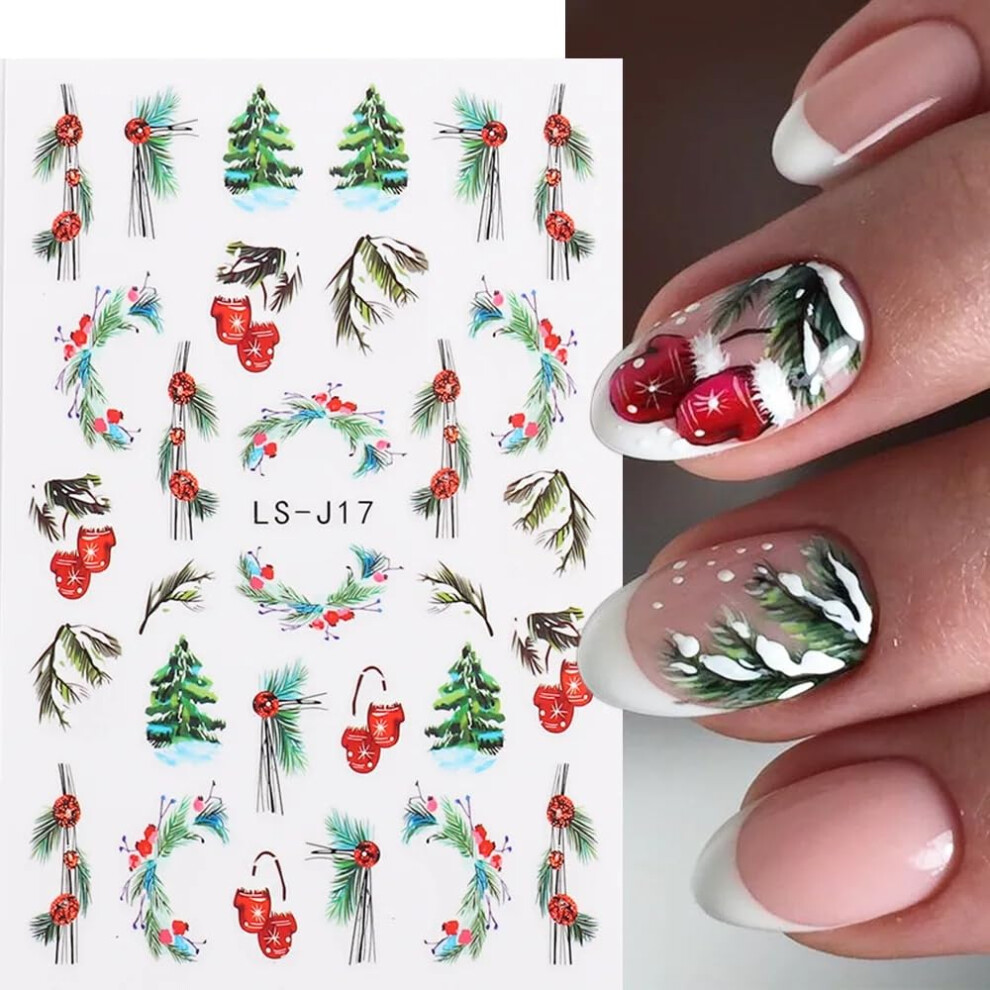 Christmas Nail Stickers 3D Self Adhesive Holiday Nail Art Decals Snow Tree Santa 6PCS