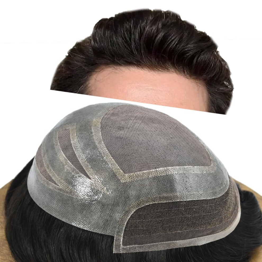 Unisex Black French Lace Front Mens Hairpiece Human Hair Toupee With Poly Skin Perimeter 8X10 Mono Base Natural Hairline Off 30% Gray