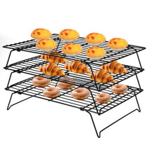 3 Tier Wire Cooling Rack 40x25cm Non Stick Stackable Baking Tray for Cakes Cookies Biscuits