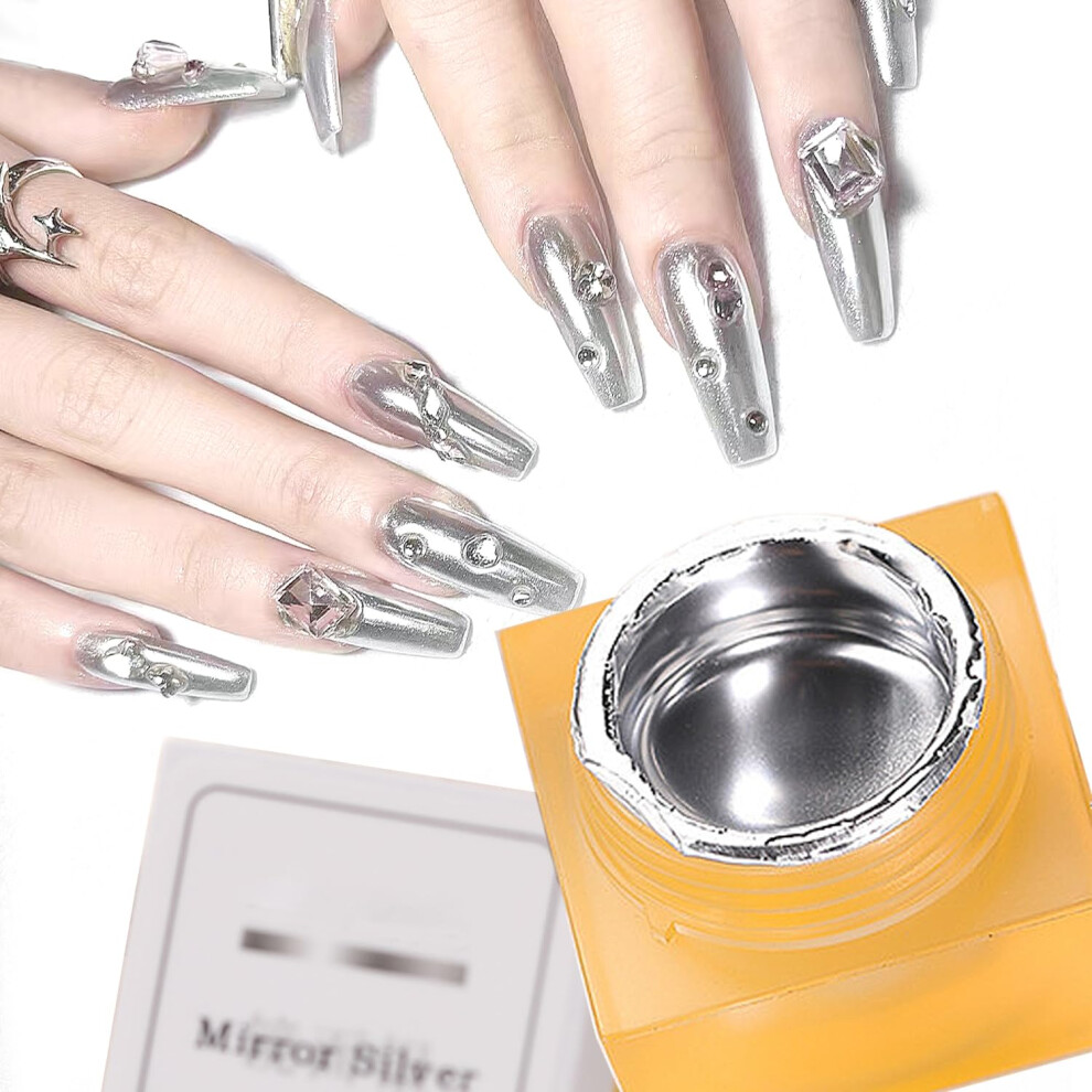 Silver 8Ml Mirror Chrome Gel Nail Polish For Uv Led Cure, Longlasting 3D Metallic Nail Art