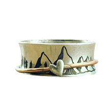 Anillo giratorio ajustable con diseño artístico de montaña, anillo de aleación hipoalergénica para calma y concentración, correa microajustable