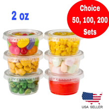 2 oz Plastic Clear Disposable Portion Cups Sauce Souffle Cup With Lids BPA Free