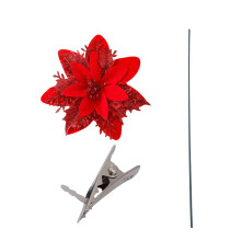 2025 & CISIL – Glitzernder Weihnachtsstern, 14 cm künstliche Blume mit Clip-Stiel, Christbaumschmuck für Hochzeiten und Partys, Kranzdekoration