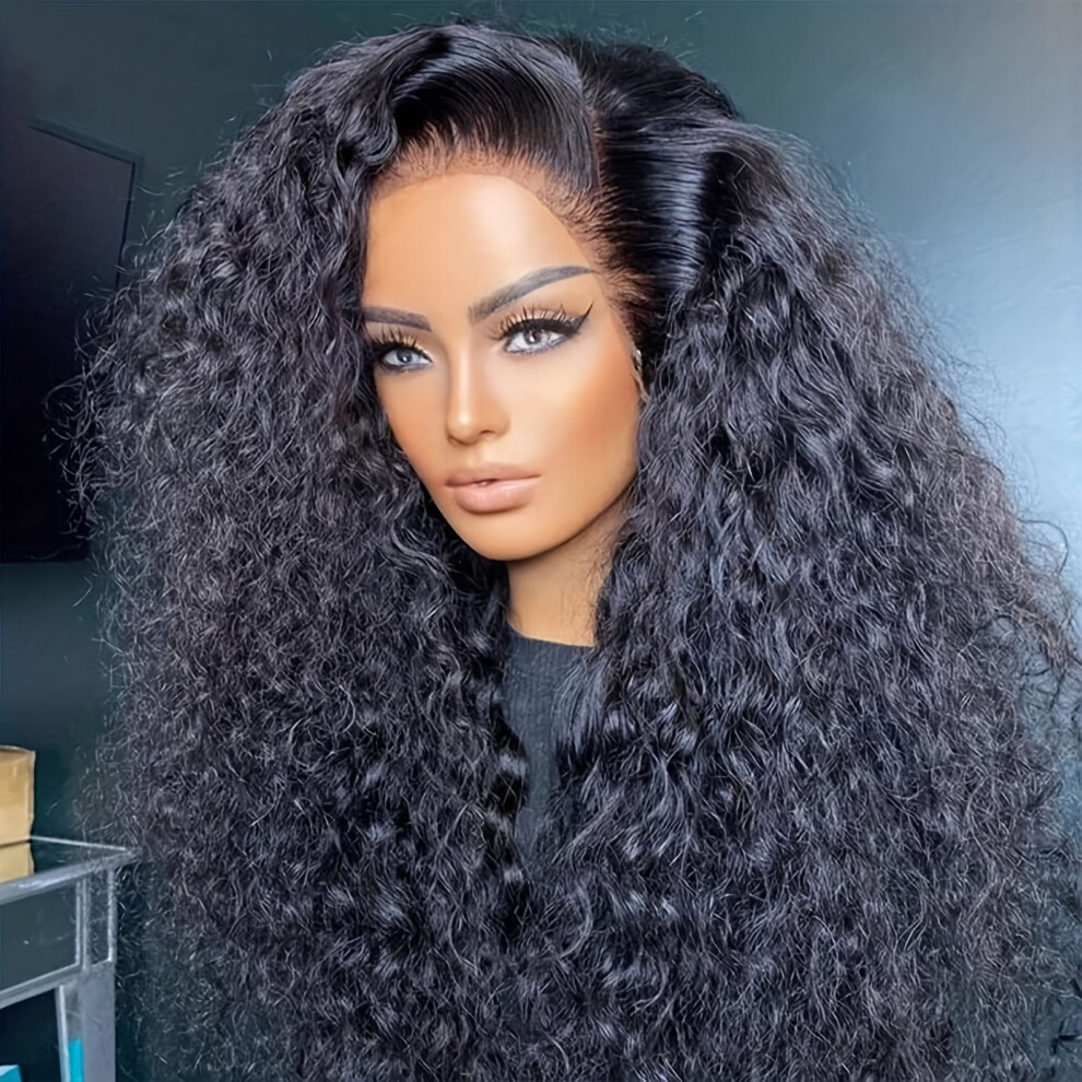 Unisex Black 13X4 Hd Lace Frontal Human Hair Wigs 180% Density Glueless Pre Plucked Curly Wig With Baby Hair For Women