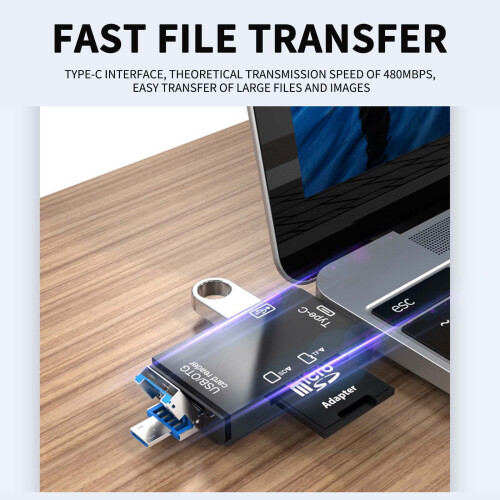 Αναγνώστης καρτών USB Jacenvly6-σε-1Type-C, συμβατός με UBS Type A, USB2.0OTG για Smartphone, PC, Ψηφιακή 2