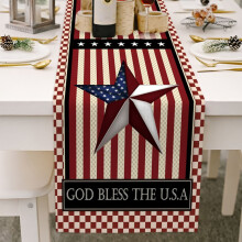 Tischläufer im Landhausstil, 33 x 178 cm – Tischläufer aus Juteleinen für Küche und Esszimmer, rustikaler Holzdruck mit US-Flagge und Sternen,