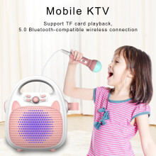 SUSUchens draadloze speaker, high-fidelity Bluetooth 5.0 mini karaoke machine met microfoon voor kinderen, roze, compatibel met iOS/Android