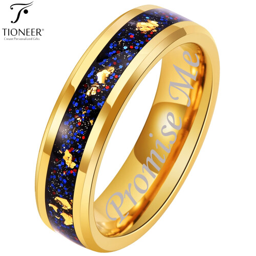 Δαχτυλίδι Tioneer Galaxy Style Tungsten Carbide με ένθετο Opal & φύλλο χρυσού σε βέρα 8mm ή 6mm για