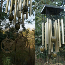 Sino de Vento Grande em Aço Inoxidável com Formato de Borboleta e 12 Tubos para Uso Externo em Jardins e Quintais