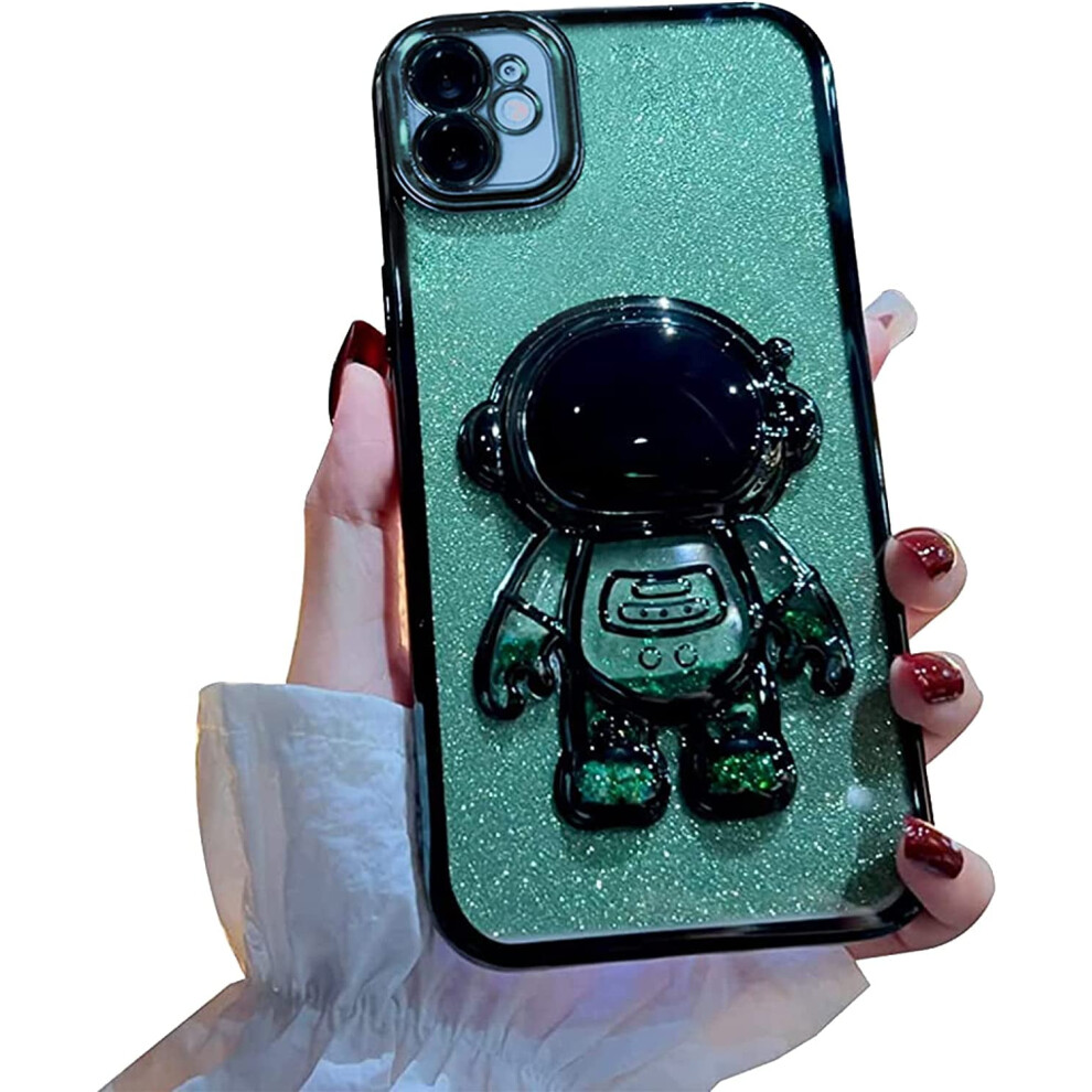 6D Bling Astronaut Iphone 12 Case, Cute Sparkle Glitter Quicksand Design For Women/Girl - (Fixed Astronaut, No Kick Stand) Green 9164030162730