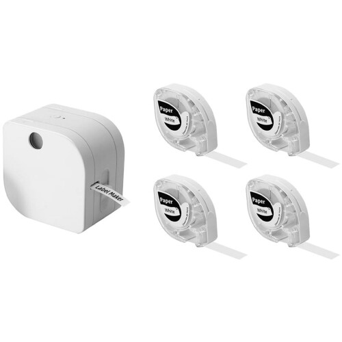 P12 Label Maker Machine Bluetooth Label Printer Support Multiple Material Labels,with 4 Pack White Label Tape