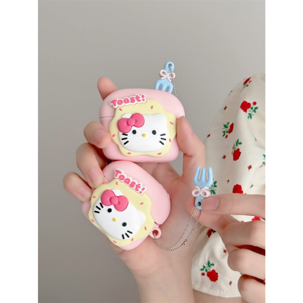 Toast Kt Cat Compatible With Airpods Pro Compatible With Apple Bluetooth Headset Case 1/2/3 Generation Protective Cover Silicone Creative Female 9110895383155