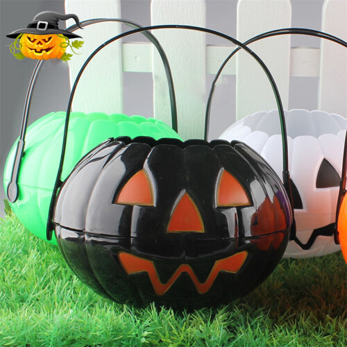 Κουβάς κολοκύθας για το Halloween με λαβές και φως, καλάθι με γλυκά, κουβάδες για σνακ, 2