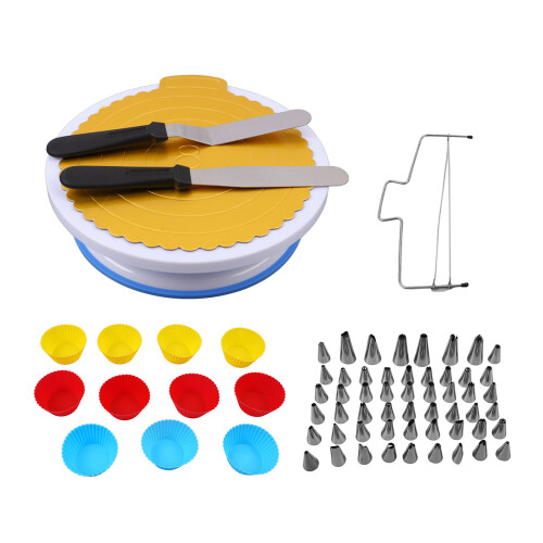 Bakery Tools Kit Featuring Cake Spinner Turntable, 48 Numbered Icing Tips With Pattern Chart And Non Slip Base For Wedding Birthday Cakes 2