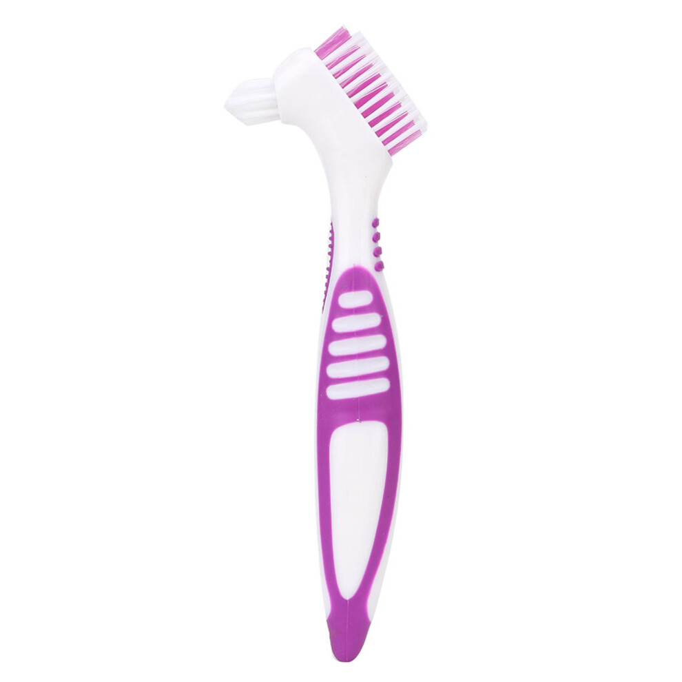 Ergonomic Rubber Handle Denture Brush, Dual Sided Toothbrush with Multi Layered Bristles for Reaching Hard to Reach Areas, Soft Bristle and Portable