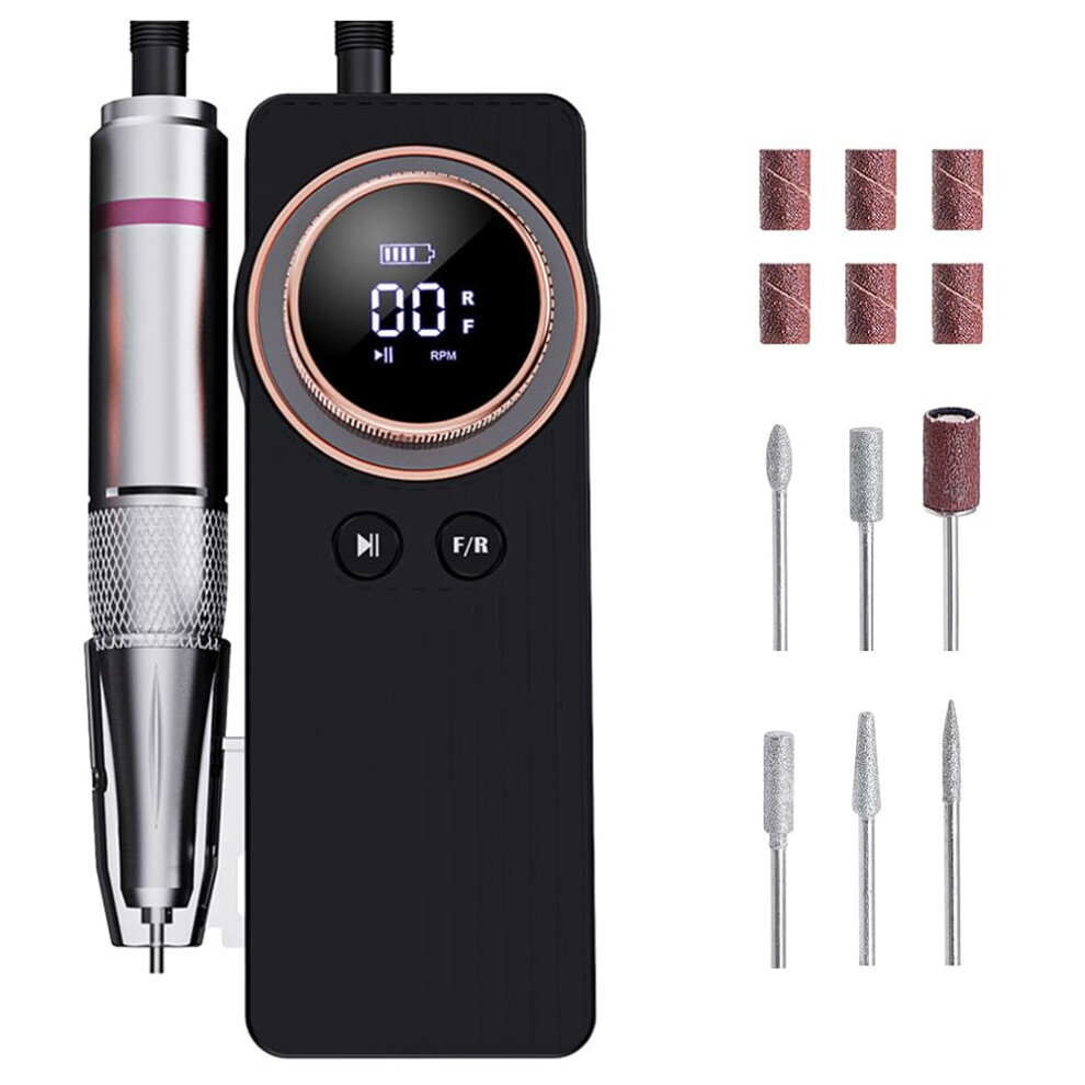 Black Electric Nail Drill 35000 Rpm Rechargeable Professional Nail File For Acrylic Gel Nails