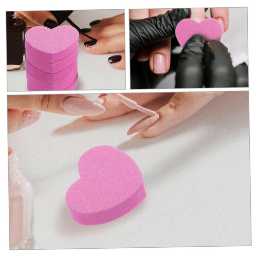 100pcs Double Sided Nail File Block Heart Shape Sponge Buffer for Manicure Pedicure 2