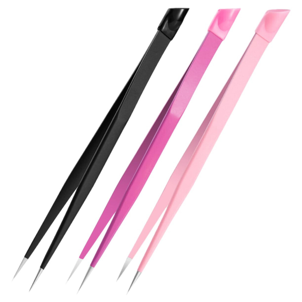 DualEnded Nail Art and Eyelash Extension Tweezers Stainless Steel Precision Tool Set 3pcs