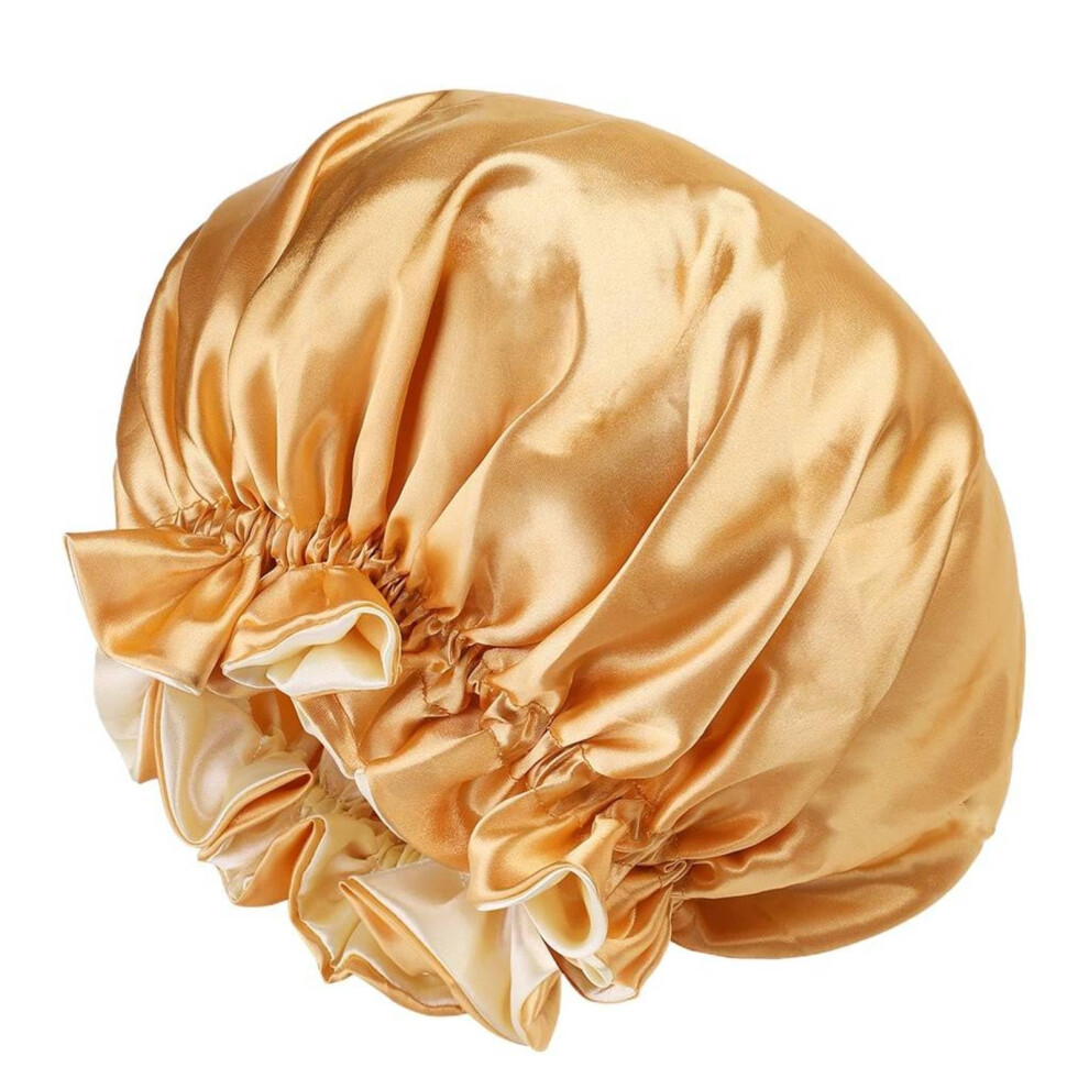 Silk Hair Bonnet Wide Brim Double Layer Shower Cap with Secure Elastic Fit for Hair Protection