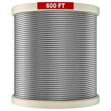 Cavo in acciaio inossidabile T316 da 600 piedi (1/8") - Fune metallica per aerei 7x7 per ringhiere di ponti, balaustre, scale, recinzioni e altro