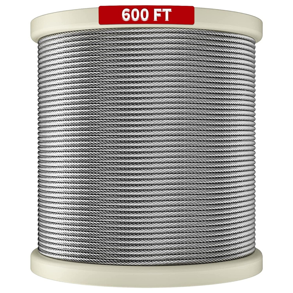 600Ft 1/8" T316 Stainless Steel Cable - 7X7 Aircraft Wire Rope For Deck Railings, Balusters, Stairs, Fences & More 9164030382510