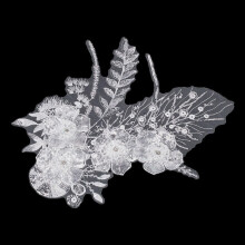 3D-bestickte Strass-Applikationen mit Blumenapplikationen, floraler Spitze und Pailletten, aufnähbarer Stickstoff für DIY-Brautkleider