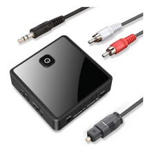 Cuibheoir cluasán gan sreang AUX snáthoptaice SPDIF teilifíse aon go dó le haghaidh glacadóir tarchuradóra Bluetooth baile