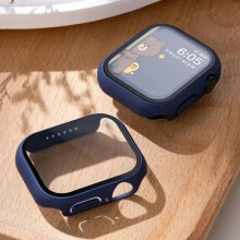 Gehard glas + hoesje voor Apple Watch 45mm 41mm 44mm 40mm 42mm Series 9-8SE 7-4, schermbeschermer, middernachtblauw