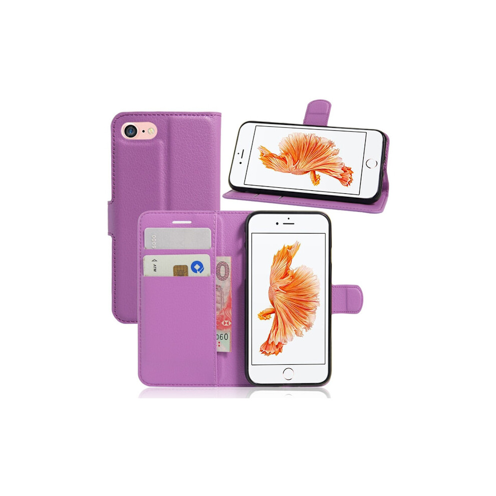 Compatible With Iphone 7/8/Se (2020/2022) - Litchi Wallet Case - Purple 9164030518636