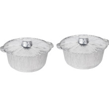 2 st engångs aluminiumgryta med lock runda foliepannor engångskokar matbehållare för semesterresor camping bakning uppvärmning matlagning (101oz)