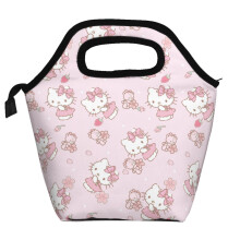 Bolsa para el almuerzo Hello Kitty de poliéster suave, portátil, con aislamiento térmico y cierre tipo bento, plegable y reutilizable, unisex.