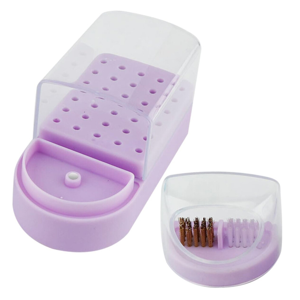 Nail Drill Bits Holder Organizer with Cleaning Brush, Clear MultiSlot Case for Salon and DIY Use