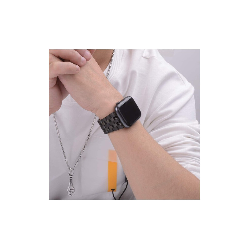 Classic Metal Stainless Steel Bracelet With Stripe - For Compatible With Apple Watchwith Apple Watch 42Mm/44Mm/45Mm/46Mm/49Mm - Black 9164030637856