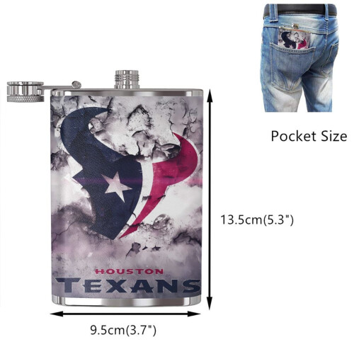 Texans Flagon Hip Flask για άνδρες, φιάλη τσέπης από ανοξείδωτο ατσάλι 8oz, κατάλληλη για 1