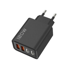 Chargeur USB à charge rapide 120 W, prise UE, compatible avec iPhone, Samsung, Xiaomi, Huawei, Quick Charge 3.0, noir