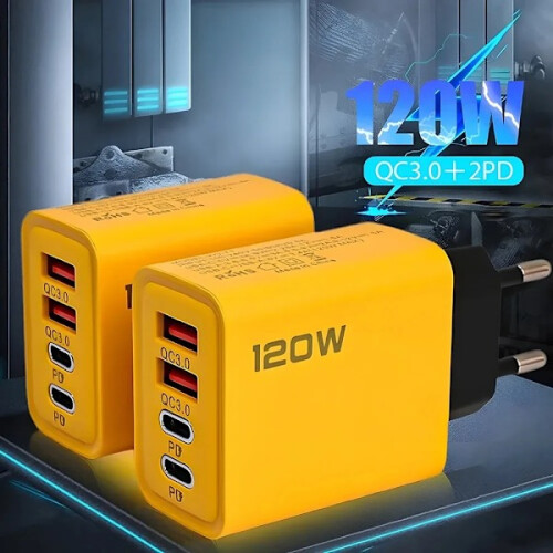 Φορτιστής USB γρήγορης φόρτισης 120W με βύσμα EU, συμβατός με iPhone, Samsung, Xiaomi, Huawei, Quick 1