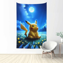 Pikachu-seinävaate, vedenpitävä polyesterikangas, yhteensopiva kylpyhuoneen, makuuhuoneen, olohuoneen, asuntolan sisustuksen kanssa,