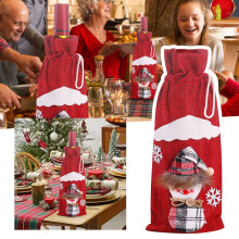 Winysin2 Pc Christmas Snowman Wine Bottle Set, Santa Swedish Festive Decoration Stand, Drawstring Bag, Handmade Kitchen Table Decor Compatible with