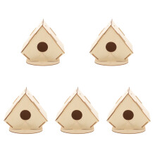 Juego de 5 casitas de pájaros de madera para manualidades, juguete para pintar y armar.