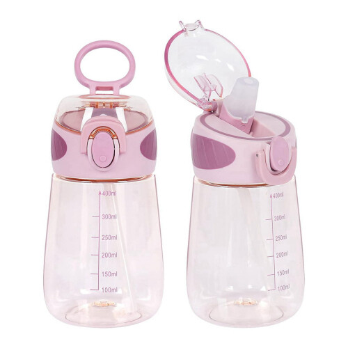 Μπουκάλι νερού 400ml με καλαμάκι για νήπια με λαβή, φαρδύ στόμιο, στεγανό, 1