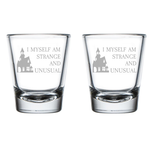 2er-Set Schnapsgläser (50 ml) – Geschenkidee: „Ich bin seltsam und ungewöhnlich“ – Halloween