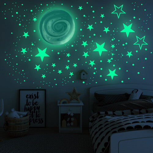 Αυτοκόλλητα AURIGATE Glow in The Dark Stars Moon, Φθορίζοντα αυτοκόλλητα τοίχου για το ταβάνι του 2