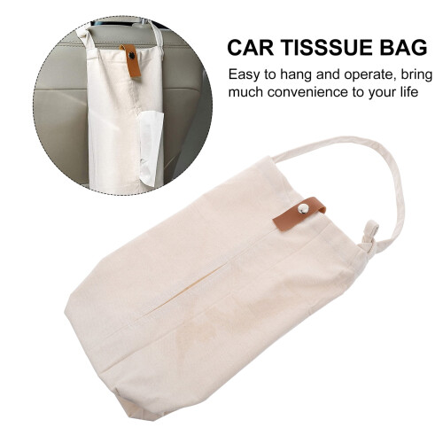 3 Pc Portable Paper Tissue Box Canvas Tote Hanging White 2