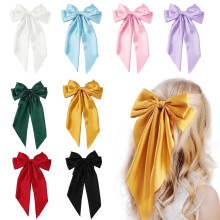 Barrettes à gros nœuds pour femmes, barrette française avec long ruban de satin soyeux, pinces à cheveux à nœud en ruban avec longues queues (8