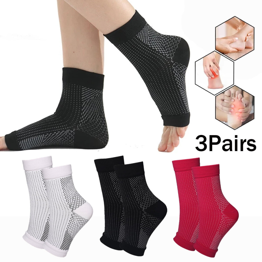 3Pairs Foot Anti-Fatigue Socks Ankle Support Relief Pain Compression Sock For Men Women Sport Yoga Socks,3color,S/M