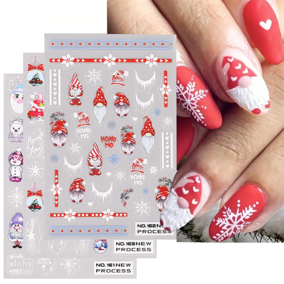 Christmas Nail Stickers 6PCS 3D Snowflake and Winter Designs Self Adhesive Holiday Nail Decals