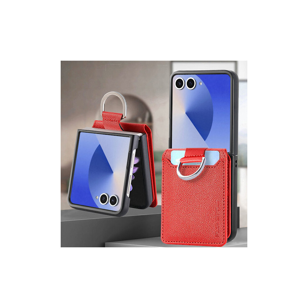 Compatible With Samsung Zflip7/6/5/4/3 Wallet Case Card Slot Wrist Strap Holder Mobile Phone Case Z Flip 3 Red 9164030087057