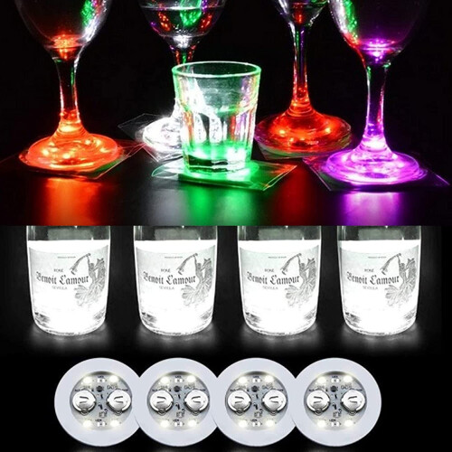 LINLIN LED σουβέρ στρογγυλό φλας με αυτοκόλλητα για ποτήρια, μπουκάλια κρασιού, ποτά, 2