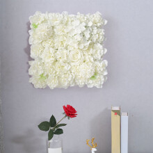 Pannello floreale da parete 13,7x13,7 pollici con ortensie e rose artificiali in seta per matrimoni, set fotografici, decorazioni per feste in casa.